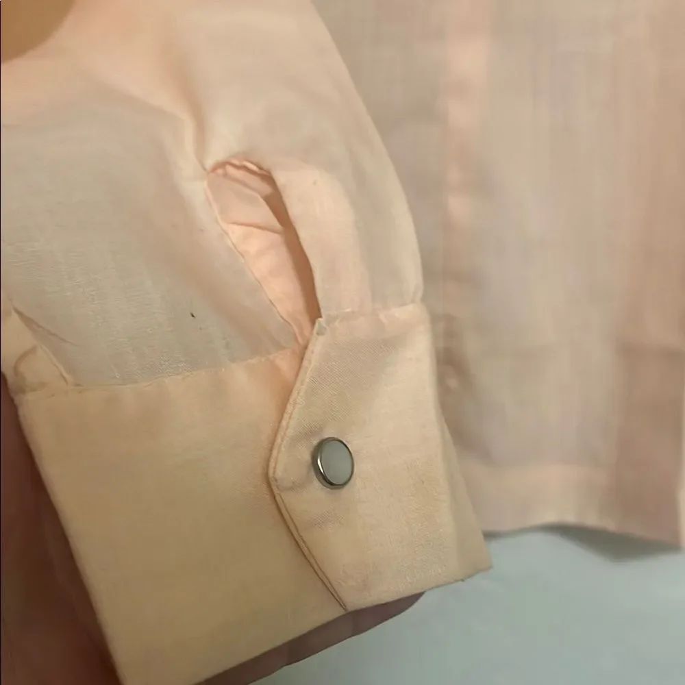 Vintage Peach Ruffle Sheer Zipper On Back Blouse - Picture 3 of 9